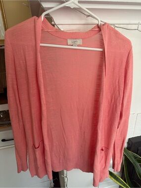 LOFT Coral Pink Lightweight Open Cardigan